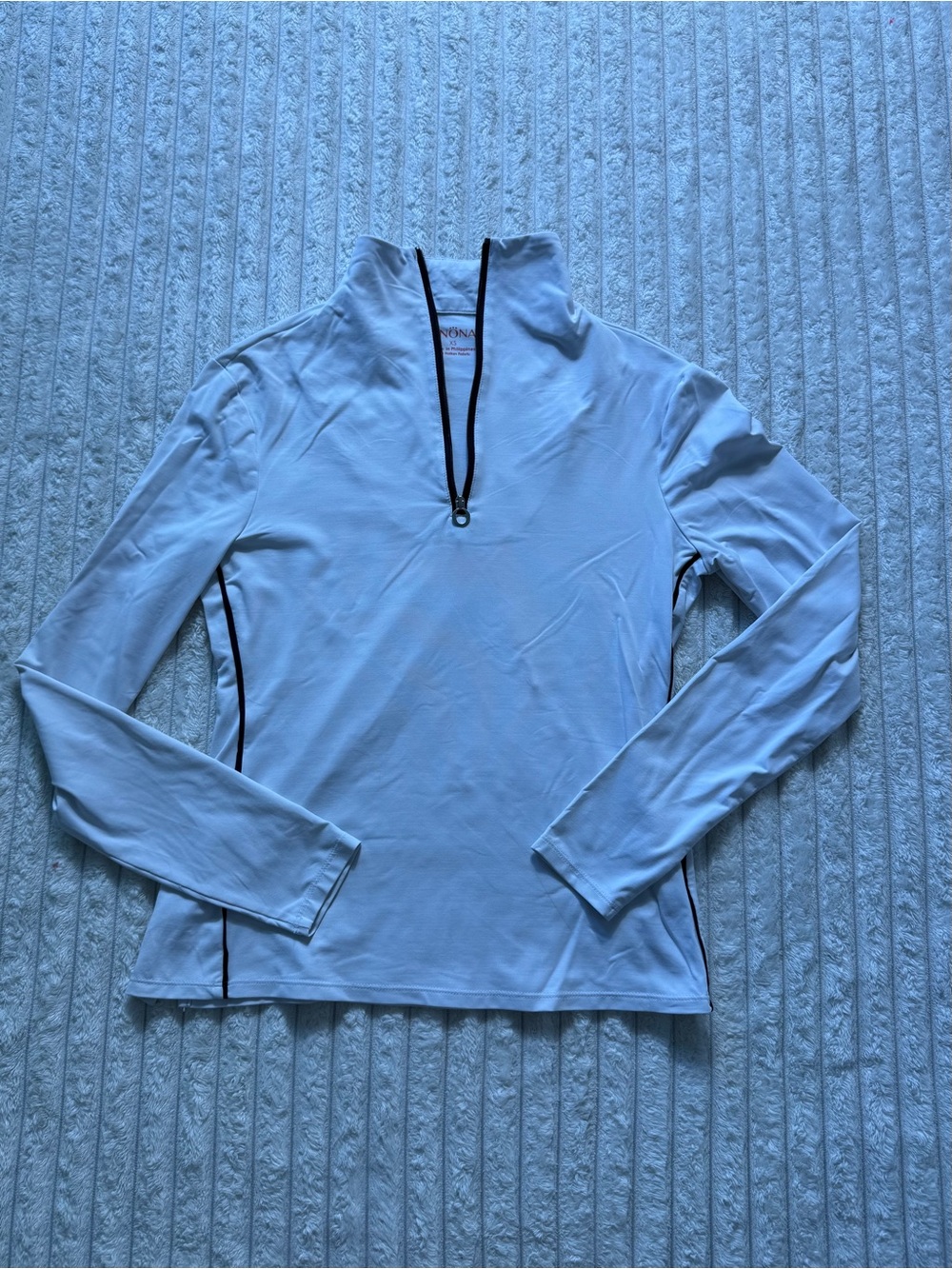 Kinona Women’s White Mock Neck Long Sleeve 1/4 Zip Pullover Top Sz XS
